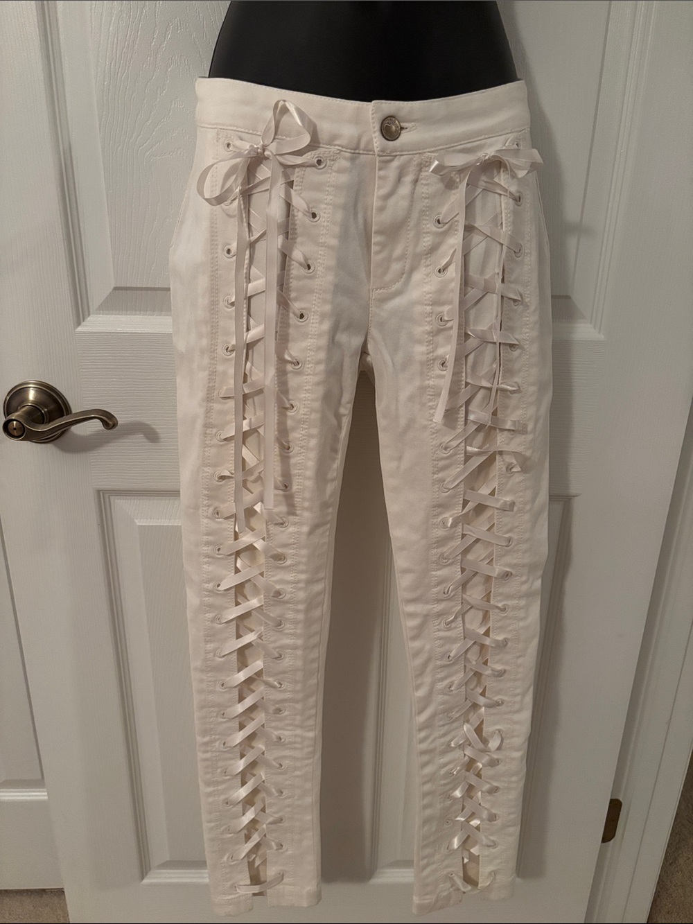 NWT LoveShackFancy Lace Up White Jeans!